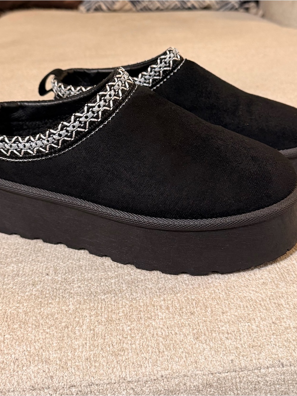 Black Platform Slip-On Clog with Decorative Trim
